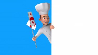 Gürcistan bayrağıyla komik çizgi film karakteri şefi - 3D animasyon 