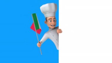 İtalyan bayrağı taşıyan komik çizgi film karakteri şefi - 3D animasyon 