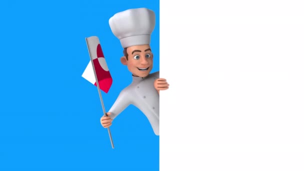 Lustige Zeichentrickfigur Koch Mit Grönländischer Flagge Animation — Stockvideo