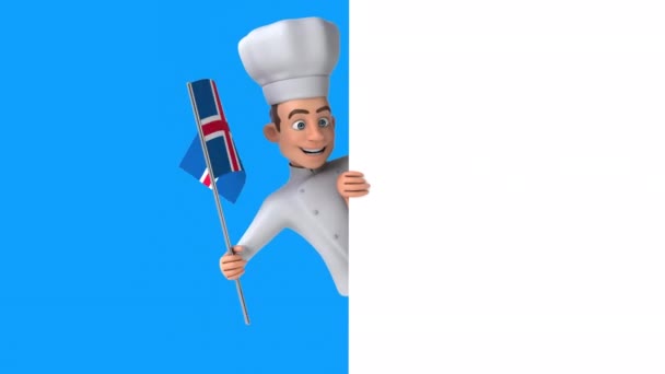 Funny Cartoon Character Chef Flag Iceland Animation — Stock Video