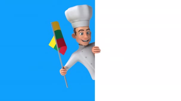 Zabawna Postać Kreskówki Kucharz Flagą Lithuania Animacja — Wideo stockowe