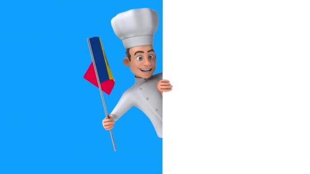 Смешной Персонаж Мультфильма Шеф Повар Флагом Молдовы Анимация — стоковое видео