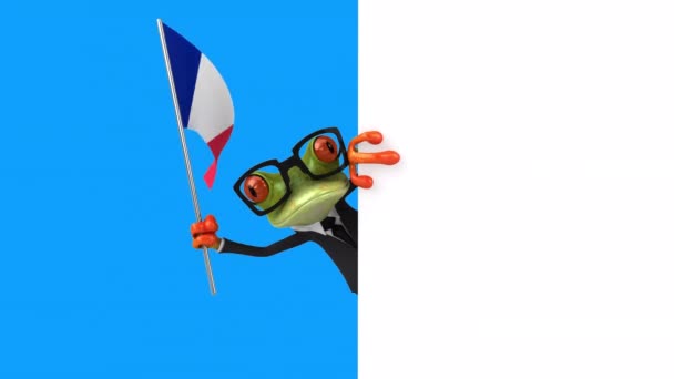 Funny Cartoon Character Frog Flag France Animation — Stock Video