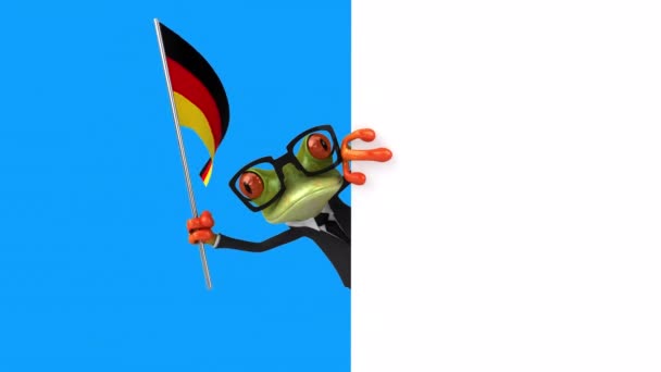 Zabawna Postać Kreskówki Żaba Flagą Niemiec Animacja — Wideo stockowe