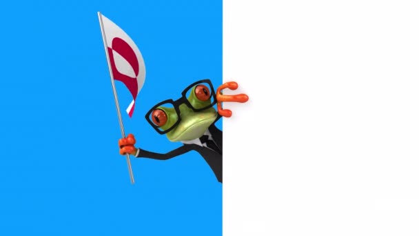 Funny Cartoon Character Frog Flag Greenland Animation — Stock Video