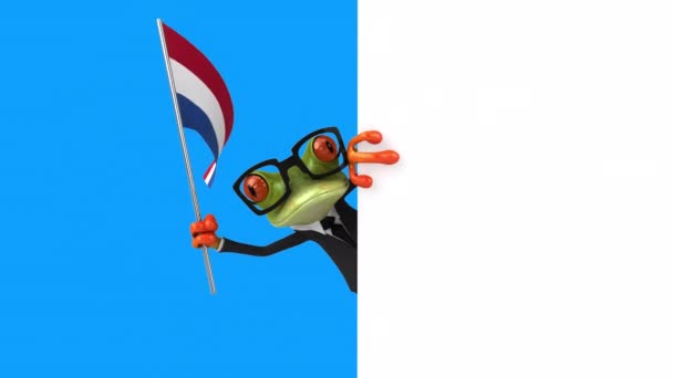 Lustige Zeichentrickfigur Frosch Mit Flagge Der Niederlande Animation — Stockvideo