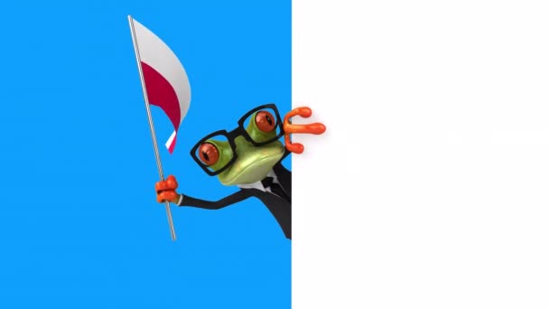 Funny Cartoon Character Frog Flag Poland Animation — Stock Video