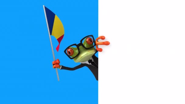 Funny Cartoon Character Frog Flag Romania Animation — Stock Video