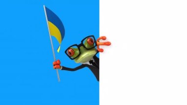 Ukrayna bayrağıyla komik karakter kurbağası - 3D animasyon 