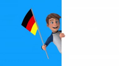 Almanya bayrağı taşıyan komik çizgi film karakteri çocuk - 3 boyutlu animasyon 