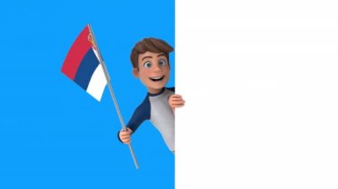 Sırp bayrağı taşıyan komik çizgi film karakteri çocuk - 3 boyutlu animasyon  