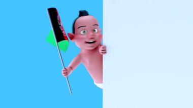 Afganistan bayrağı taşıyan komik bir çizgi film karakteri bebeği. 3 boyutlu animasyon. 
