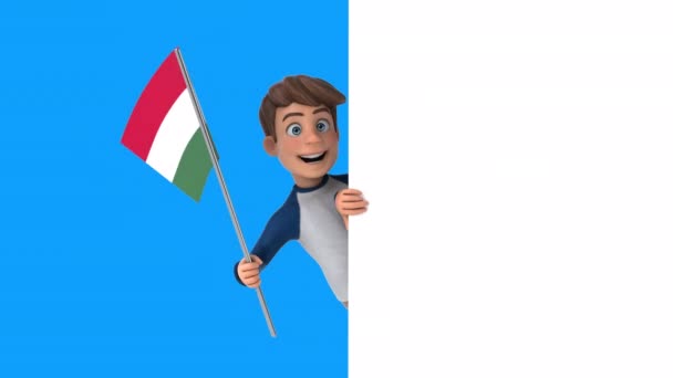 Смешной Мультяшный Персонаж Флагом Венгрии Анимация — стоковое видео