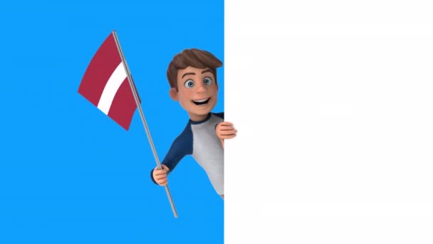 Funny Cartoon Character Boy Flag Latvia Animation — Stock Video