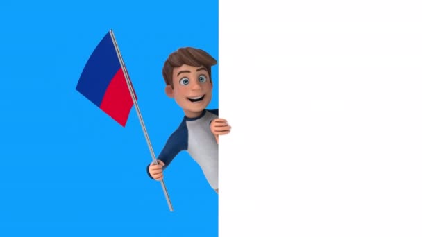 滑稽卡通人物男孩与地衣旗 3D动画 — 图库视频影像