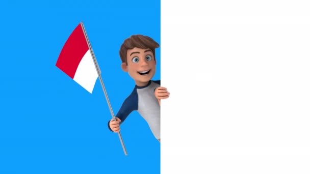 Vicces Rajzfilm Karakter Fiú Zászló Monaco Animáció — Stock videók