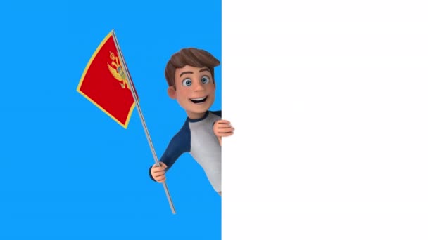 Lustige Zeichentrickfigur Junge Mit Fahne Von Montenegro Animation — Stockvideo