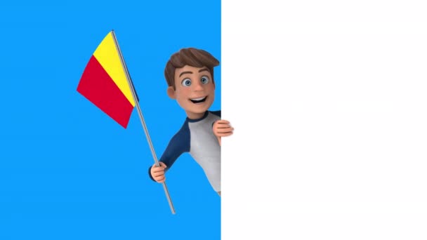 Engraçado Personagem Desenho Animado Menino Com Bandeira Romênia Animação — Vídeo de Stock