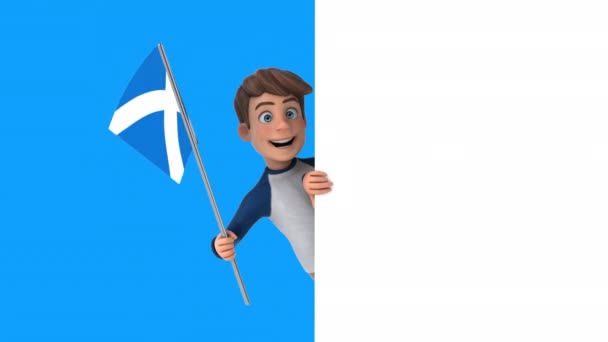 Vtipný Kreslený Postavička Chlapec Vlajkou Skotska Animace — Stock video
