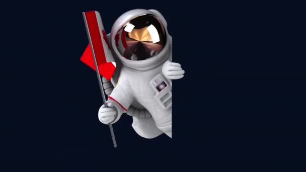 Szórakoztató Űrhajós Rajzfilm Karakter Zászló Kanada Animáció — Stock videók