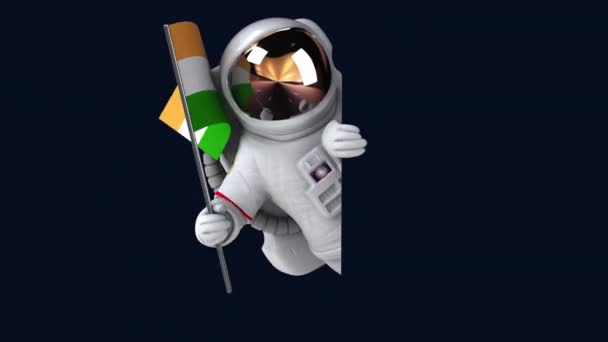 Rolig Astronaut Tecknad Karaktär Med Flagga India Animering — Stockvideo