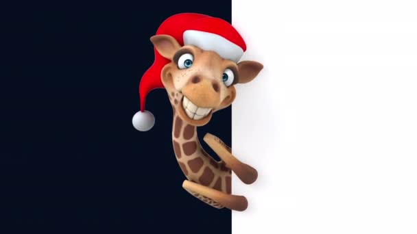 Personnage Dessin Animé Girafe Amusant Dans Chapeau Père Noël — Video