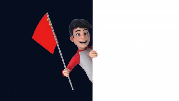 Funny Cartoon Character Boy Flag China Animation — Stock Video