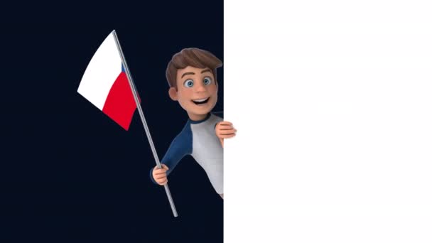 Смішний Мультиплікаційний Персонаж Хлопчик Прапором Чехії Анімація — стокове відео