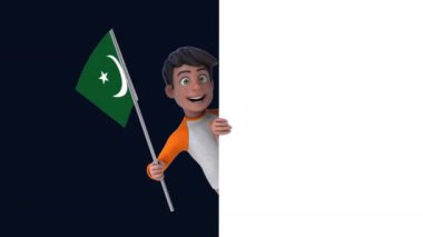 Pakistan bayrağı taşıyan komik çizgi film karakteri çocuk - 3 boyutlu animasyon 