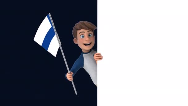 Grappige Stripfiguur Jongen Met Vlag Van Finland Animatie — Stockvideo