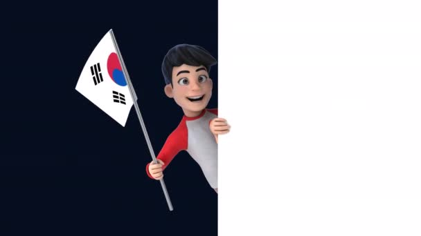 Цікавий Персонаж Мультфільму Прапором Корея Анімації — стокове відео