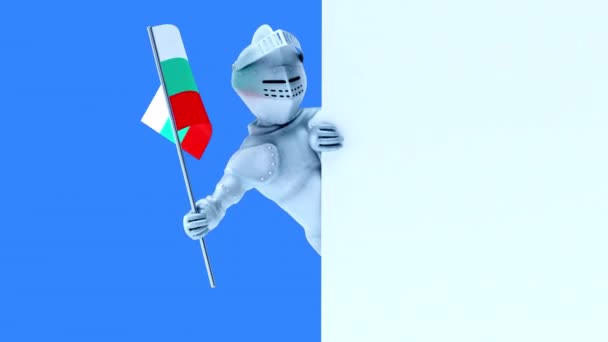 Lustige Zeichentrickfigur Ritter Mit Fahne Von Bulgarien Animation — Stockvideo