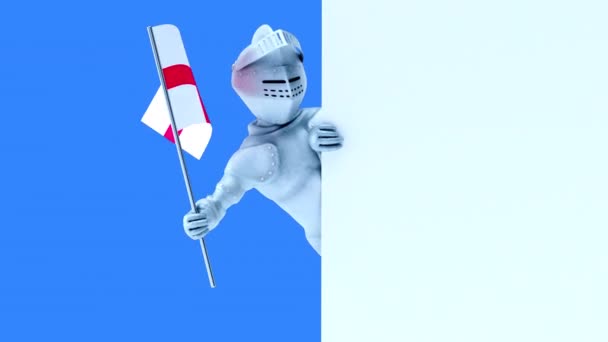 英国の旗と面白い漫画のキャラクターナイト 3Dアニメーション — ストック動画
