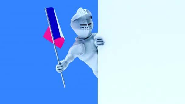 Funny Cartoon Character Knight Flag France Animation — Stock Video