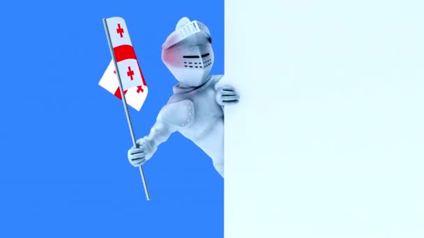 风趣的卡通人物骑士 带有格鲁吉亚国旗 3D动画 — 图库视频影像