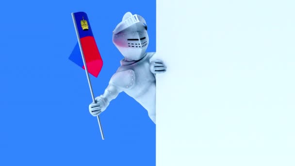 Zabawna Postać Kreskówki Rycerz Flagą Lichtenstein Animacja — Wideo stockowe