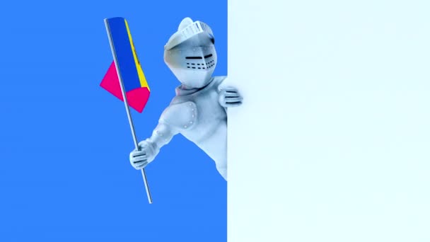 Divertente Personaggio Dei Cartoni Animati Cavaliere Con Bandiera Moldova Animazione — Video Stock