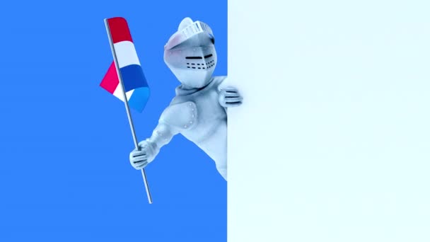 Divertente Personaggio Dei Cartoni Animati Cavaliere Con Bandiera Paesi Bassi — Video Stock