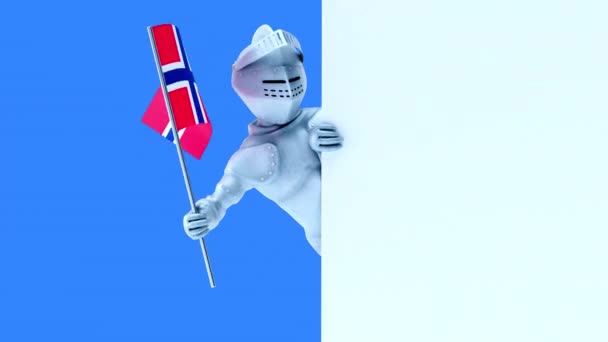 Funny Cartoon Character Knight Flag Norway Animation — Stock Video