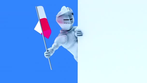 Забавна Мультиплікаційна Героїня Лицар Прапором Польщі Анімація — стокове відео