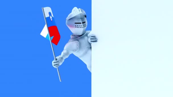 Funny Cartoon Character Knight Flag Slovenia Animation — Stock video