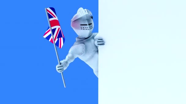 Drôle Personnage Dessin Animé Chevalier Avec Drapeau Royaume Uni Animation — Video