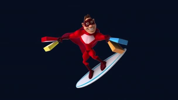 Szuperhős Táskákkal Szörfözés Animáció — Stock videók