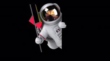 Belarus bayrağı taşıyan komik çizgi film karakteri astronot - 3 boyutlu animasyon 