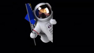 Bosna bayrağı taşıyan komik çizgi film karakteri astronot - 3D animasyon 