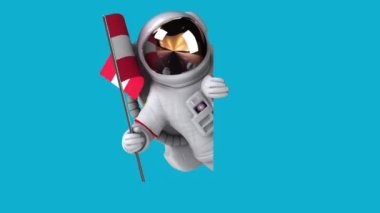 Avusturalya bayrağı taşıyan komik çizgi film karakteri astronot - 3D animasyon 