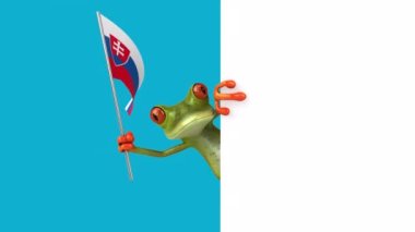 Slovakya bayrağı taşıyan komik karakter kurbağası - 3 boyutlu animasyon 