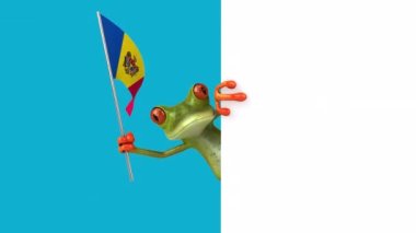 Moldova bayrağı taşıyan komik karakter kurbağası - 3D animasyon 