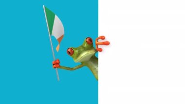İrlanda bayrağı taşıyan komik karakter kurbağası - 3 boyutlu animasyon 
