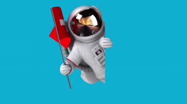 İsviçre bayrağı taşıyan komik çizgi film karakteri astronot - 3D animasyon 